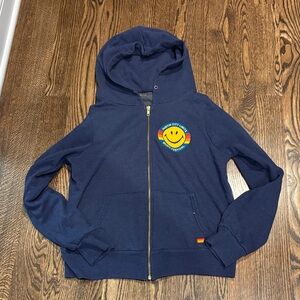 Aviator Nation Navy Zip Hoodie with Rainbow Smiley Patch
